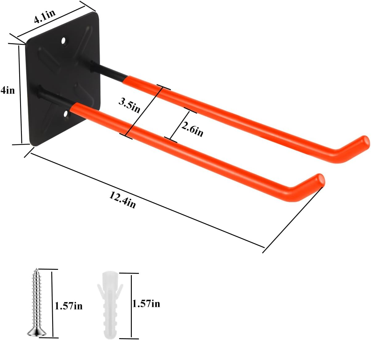 Steel Garage Storage Hooks Wall Tool Organizer, 12.4 Inch Garage Hook Heavy Duty Utility Storage Hangers Orange for Ladders, Chairs, Garden Tools, Set of 4