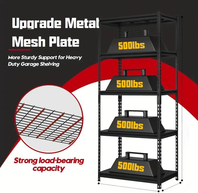 5 Tire Storage Shelving Heavy Duty Garage Shelves 2000LBS Load Bearing, Full Metal Shelving Units, Durable Construction, Adjustable Shelves, Easy Assembly, 28''W x 12''D x 60''H (60*28*12)