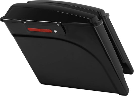XFMT Motorcycle Stretched Saddlebags Vivid Black 5" Extended Hard Saddle Bags W/Black Latches For Harley Touring Road King Street Glide Road Glide Electra Glide Ultra Classic 1993-2013