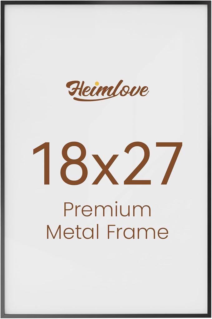Heimlove 18x27 Metal Picture Frame,Black Aluminum Wall Gallery Poster Puzzles Artwork frames-Real Tempered Glass,Mounting Horizontally or Vertically Decor for Wall-1Pack