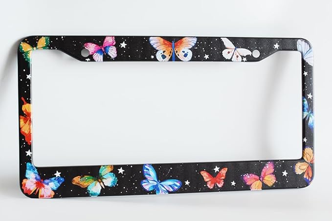 2pcs Colorful Butterfly License Plate Frame for Women,Inspirational Butterfly car Decorative tag Frames Girly,Colorful Butterflies License Plate Cover Holder for Vehicle with car Keychain tag