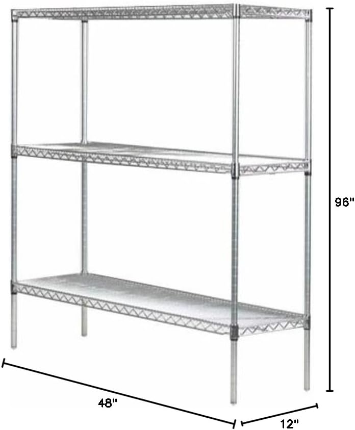 Omega 12" Deep x 48" Wide x 96" High 3 Tier Chrome Starter Shelving Unit
