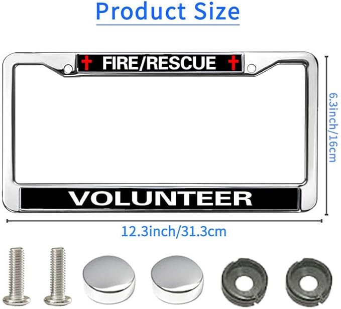 Fire Rescue Volunteer License Plate Frame Metal Firefighter Support Rattle-Proof License Plate Frame Fire Rescue Power License Plate Frame for Firefighter