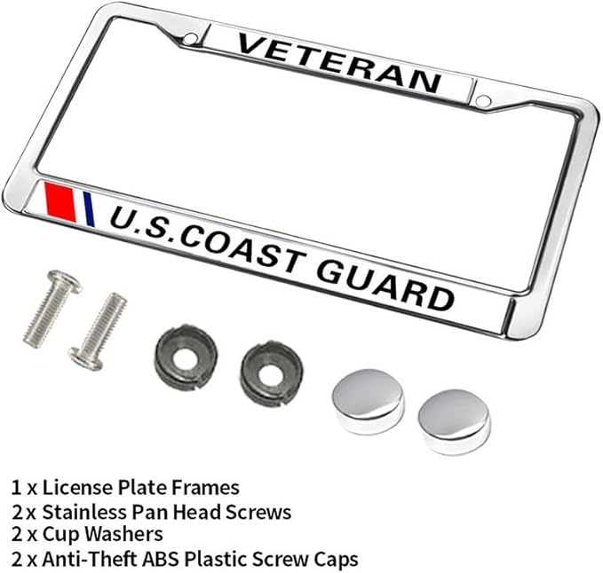 American Flag Pride License Plate Frame Metal US Veteran Support Slim Design License Plate Frame