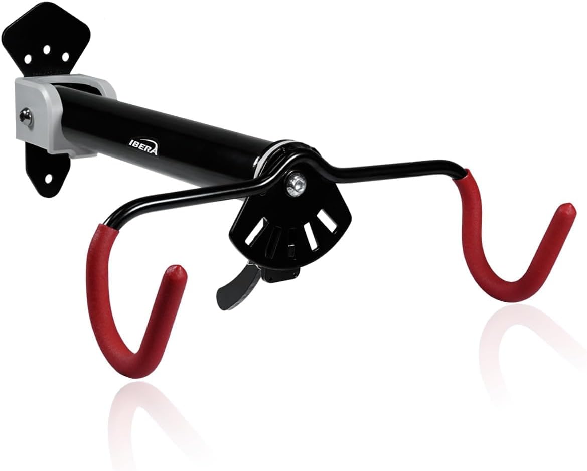 Ibera Bike Wall Mount - Secure Bike Storage up to 18kg with Adjustable Frame Holder & Soft Rubber Cradles - Garage Bike Rack for Road, MTB, Kids, Hybrid Bikes - Easy Installation & Space-Saving Design
