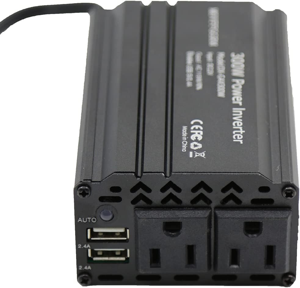 300W Power Inverter DC 12V to 110V AC Car Inverter with 2X 2.4A Dual USB car Plug in Adapter Charger Outlet Black Power inverters for Vehicles