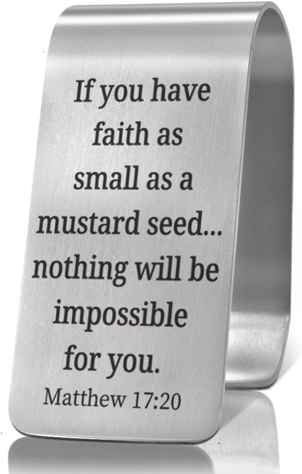 XQLZY If You Have Faith As Small As A Mustard Seed Nothing Will Be Impossible for You Engraved Stainless Steel Car Visor Clip, Religious Travel Visor Car Accessories, Safe Drive Reminder Gifts