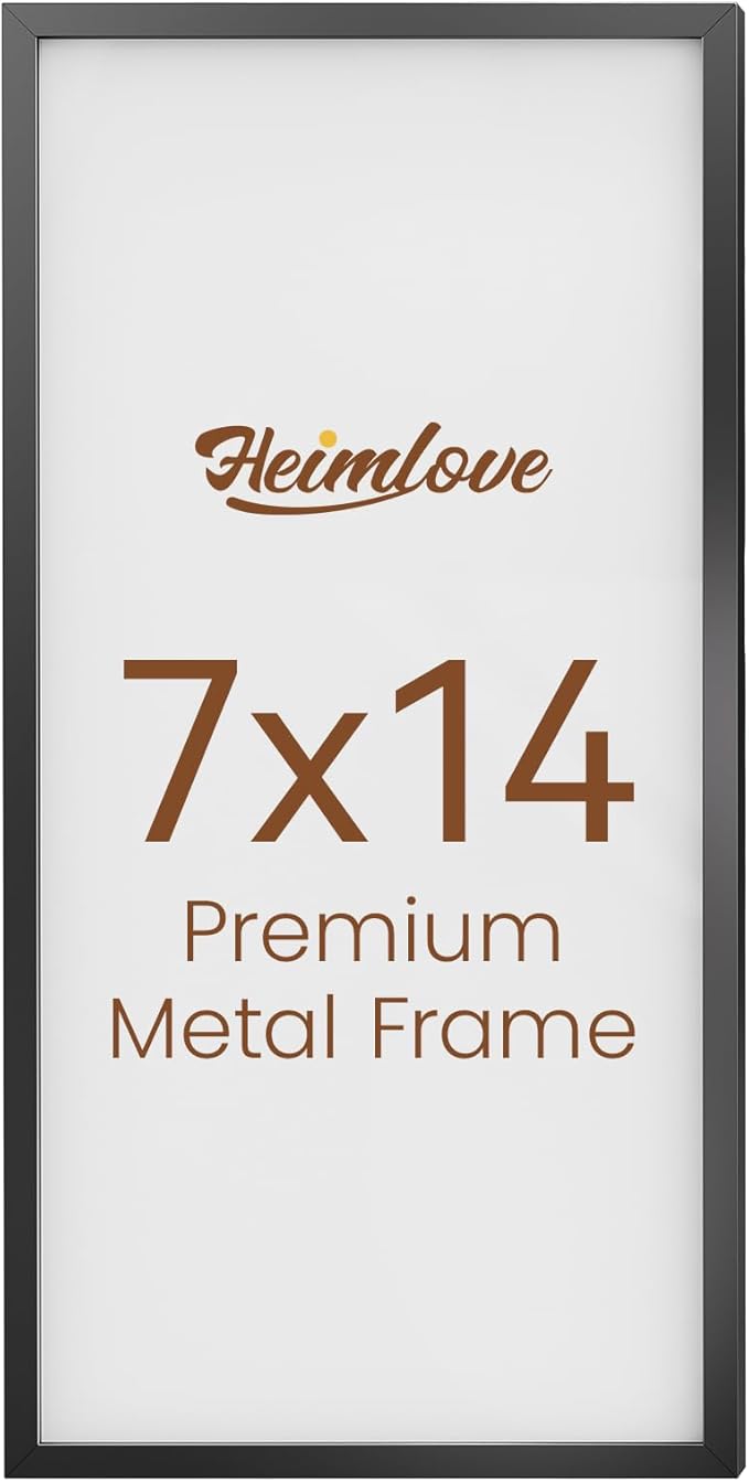 Heimlove 7x14 Metal Picture Frame,Black Aluminum Photo Frames-Real Tempered Glass,Mounting Horizontally or Vertically Decor for Wall-1Pack