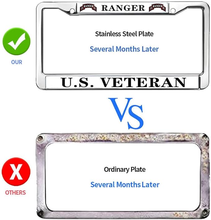 US Army Ranger License Plate Frame Chrome US Army Veteran Rattle-Proof License Plate Frame Army Ranger Pride License Plate Frame for Independence Day