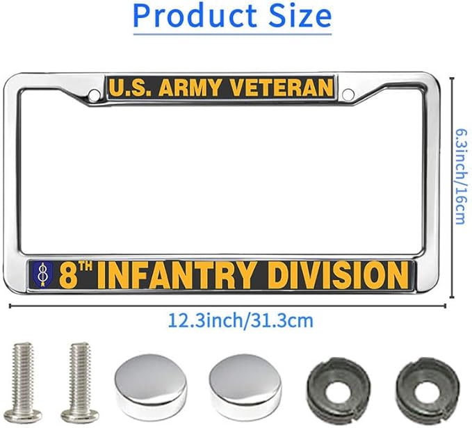8th Infantry Division Vet License Plate Frame Custom US Army Veteran Rattle-Proof License Plate Frame US Army Infantry Division