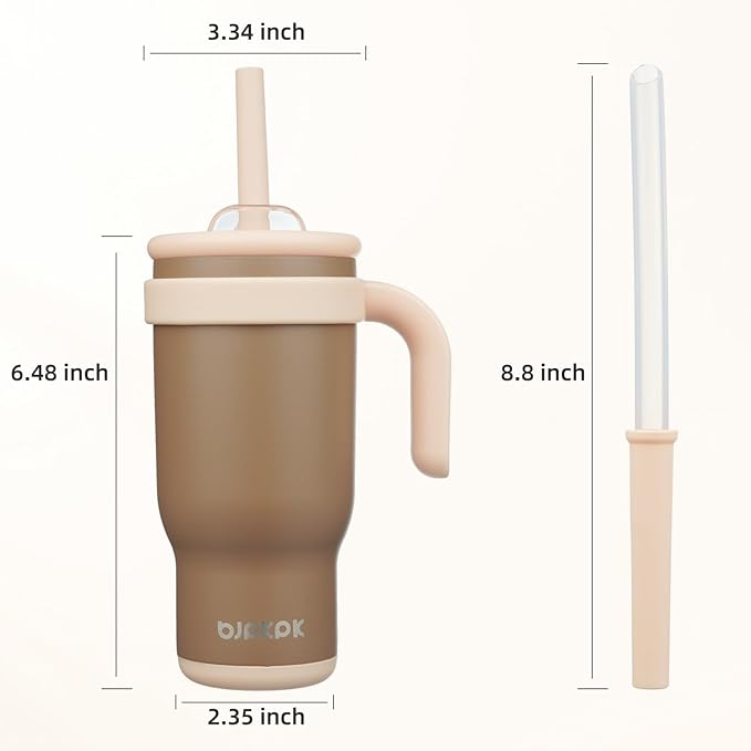 BJPKPK 18 OZ Insulated Travel Tumbler with Handle and Straw, Stainless Steel Water Bottle, Double Wall Vacuum Insulated Mug, for Work, Car, Travel, Coffee