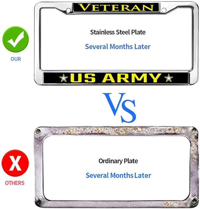 US Army Veteran License Plate Frame Custom Proud US Veteran Slim Design License Plate Frame US Veteran Support License Plate Frame for Patriotic Man Woman