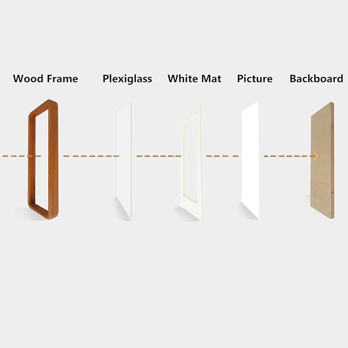 Natural Wood Photo Frames Inspired Tabletop Picture Frame with Mat, Vertical or Horizontal Display (Teak, 8x10 matted to 5x7/6x8)