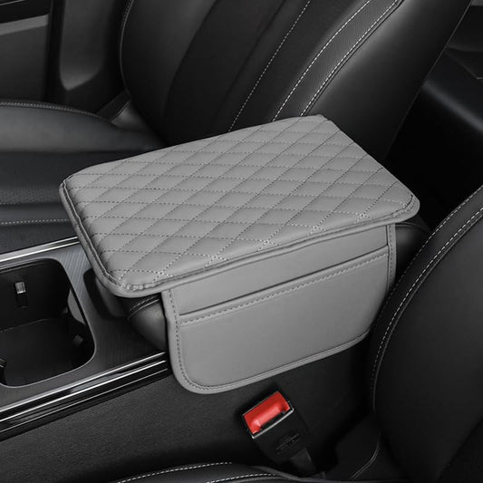 Memory Cotton Leather Car Armrest Box Pad, 2025 New Universal Style Memory Cotton Car Armrest Box Pad, Upgrade Vehicle Seat Box Cushion Protector for SUV Truck (Grey)