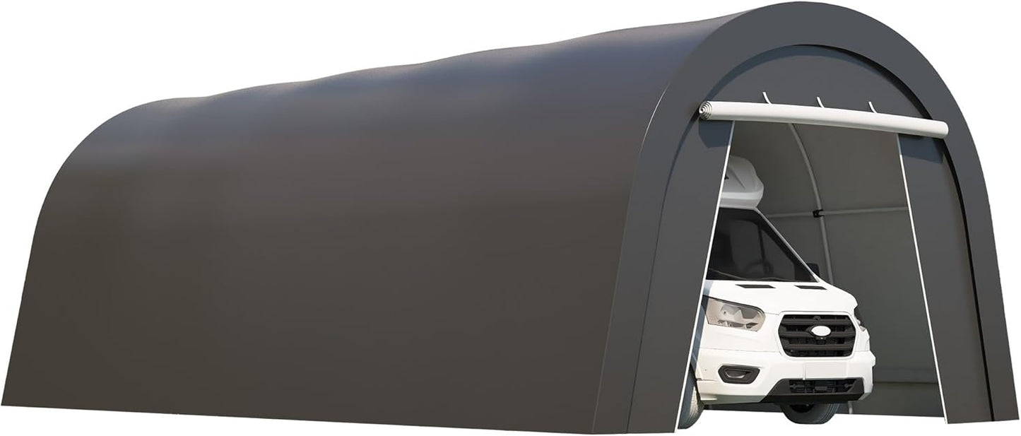 Kiss the Water Carport, Round Portable Garage, Steel Heavy Duty Carport with Ground Stakes, Tensioner and 2 Roll Up Windows PE Fabric Car Port, Garage, Storage Shed, Tent for Storage, SUV (12x25 Ft)