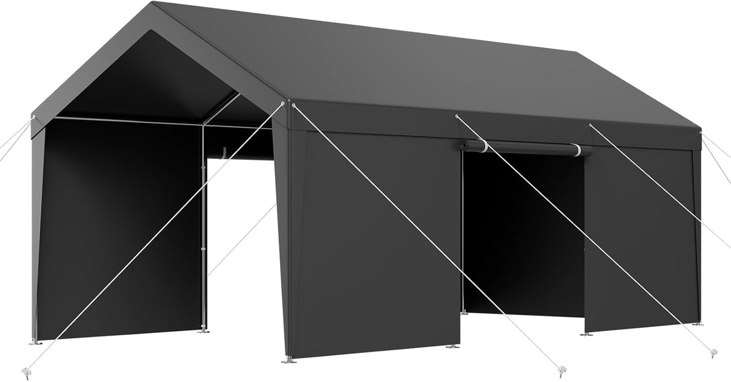 VEVOR 12x20 FT Heavy Duty Carport, Portable Car Canopy with Removable Sidewalls and Door, Outdoor Car Shelter, UV-Resistant, Water-Resistant, All-Season Car Shelter for Cars, Boats, and Equipment