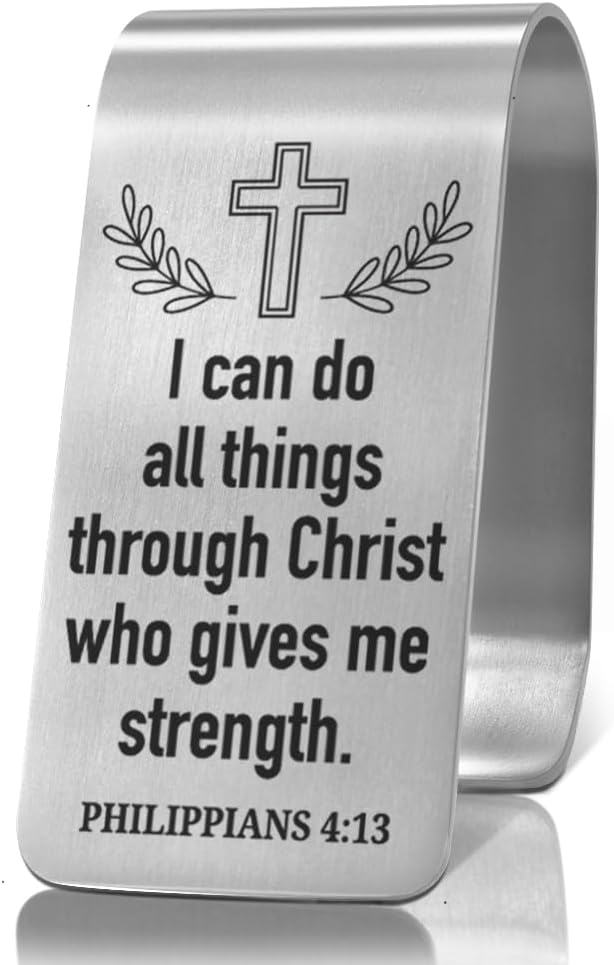 XQLZY I Can Do All Things Through Christ Who Gives Me Strength Engraved Stainless Steel Car Visor Clip, Religious Travel Visor Car Accessories, Inspirational Safe Driving Clip Gifts for Family Friend