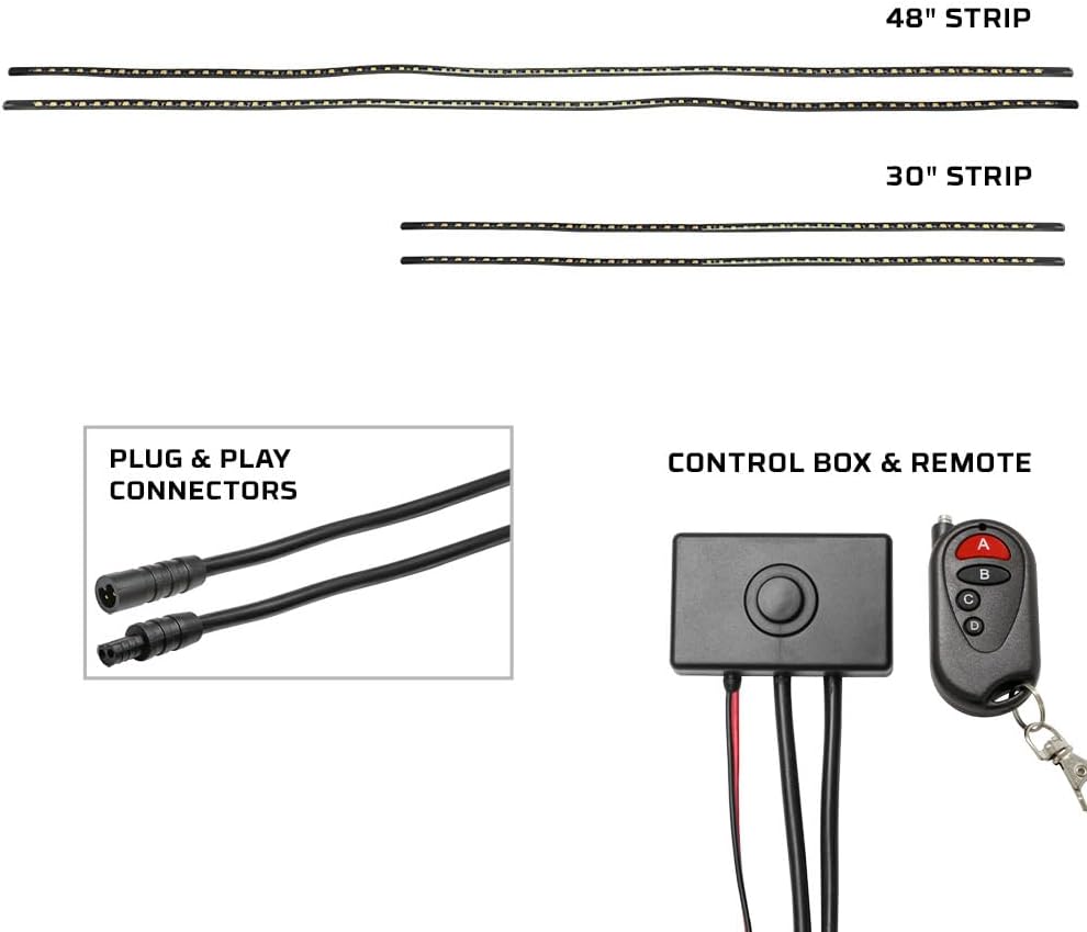 LEDGlow 4pc Blue LED Flexible Car Slimline Underbody Underglow Accent Neon Lighting Kit - 4 Unique Patterns - Water Resistant, Low Profile Light Tubes - Includes Control Box & Remote