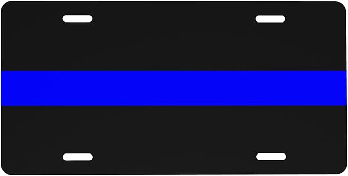 Front License Plate Thin Blue Line Vanity Plates Aluminum Metal Decorative Car Tag Flag Novelty License Plate Cover for Men Women ‎6 * 12 in (4 Holes)