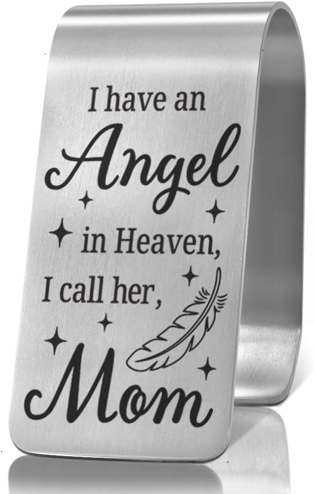 XQLZY I Have an Angel in Heaven I Call Her Mom Engraved Stainless Steel Car Visor Clip, in Loving Guardian Angel Safe Driving Gifts for Family Friend Driver, Sympathy Memorial Gifts for Who Lost Mom