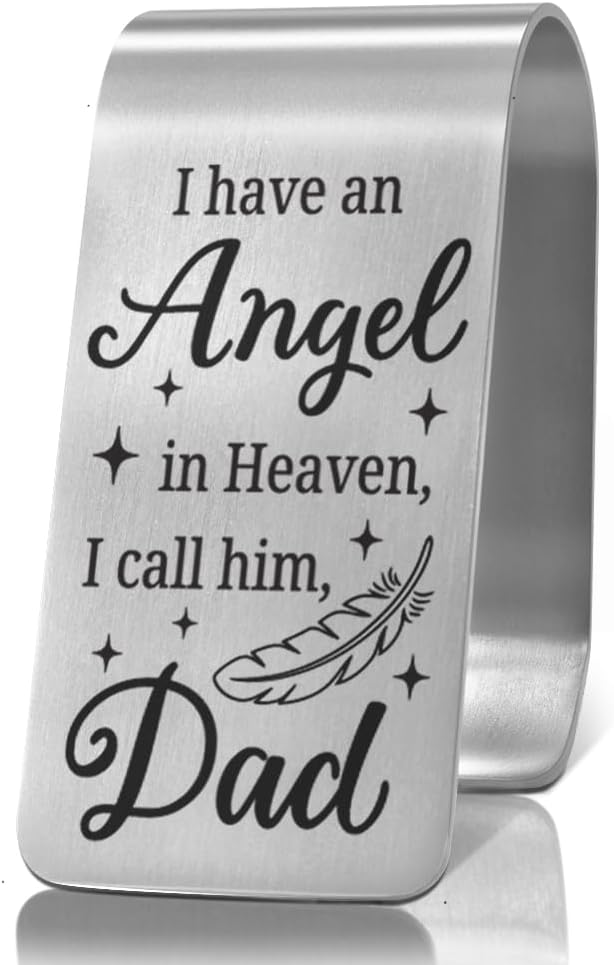 XQLZY I Have an Angel in Heaven I Call Him Dad Engraved Stainless Steel Car Visor Clip, in Loving Guardian Angel Safe Driving Gifts for Family Friend Driver, Sympathy Memorial Gifts for Who Lost Dad