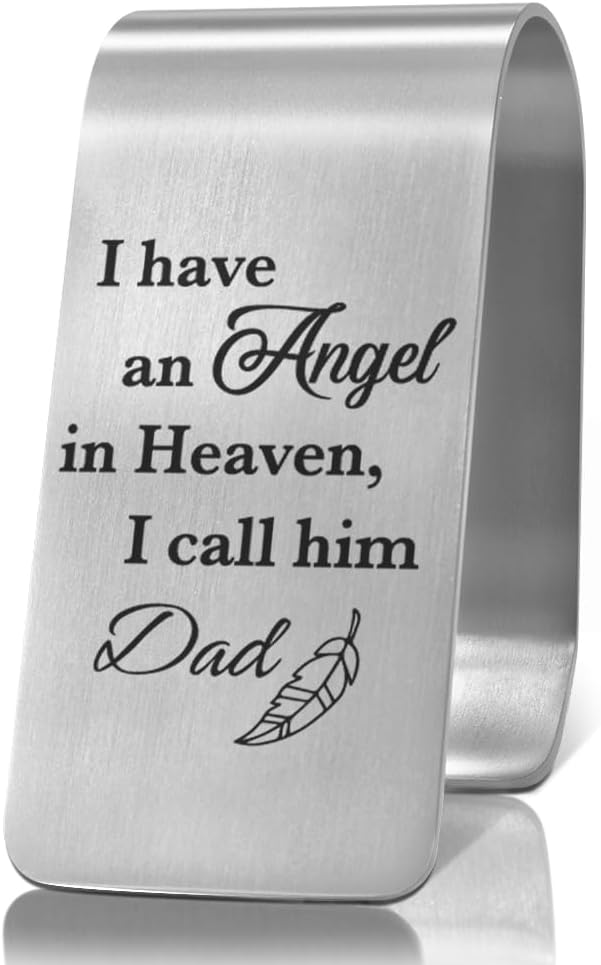 XQLZY I Have An Angel In Heaven I Call Him Dad Engraved Stainless Steel Car Visor Clip, Funny Angel Safe Travels Driving Gifts for Dad Men Uncle Driver, Travels Visor Car Accessories, God Prayer Gifts