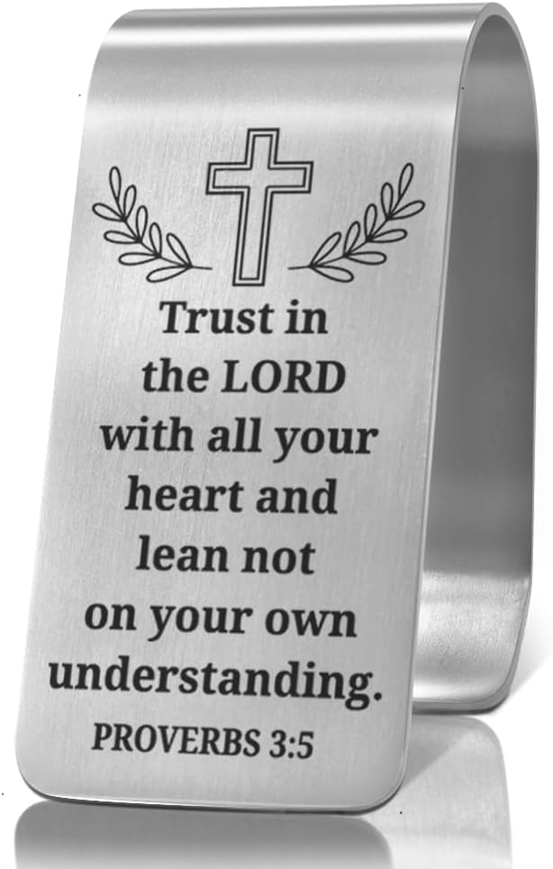 XQLZY Trust in The Lord with All Your Heart and Lean Not On Your Own Understanding Engraved Stainless Steel Car Visor Clip, Religious Travel Visor Car Accessories, Safe Drive Gifts for Family Friend