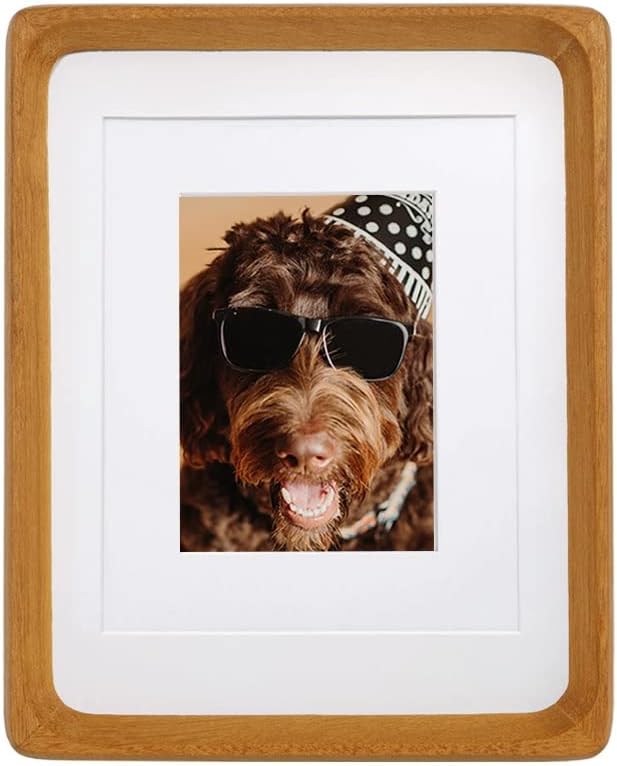 Natural Wood Photo Frames Inspired Tabletop Picture Frame with Mat, Vertical or Horizontal Display (Teak, 8x10 matted to 5x7/6x8)