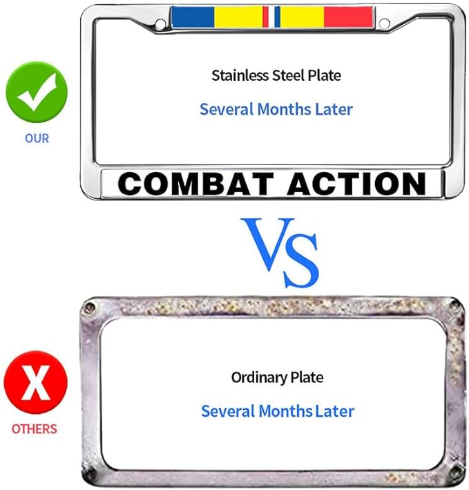 Combat Action Ribbon License Plate Frame Patriotic US Army Blessing Easy Installation License Plate Frame US Army
