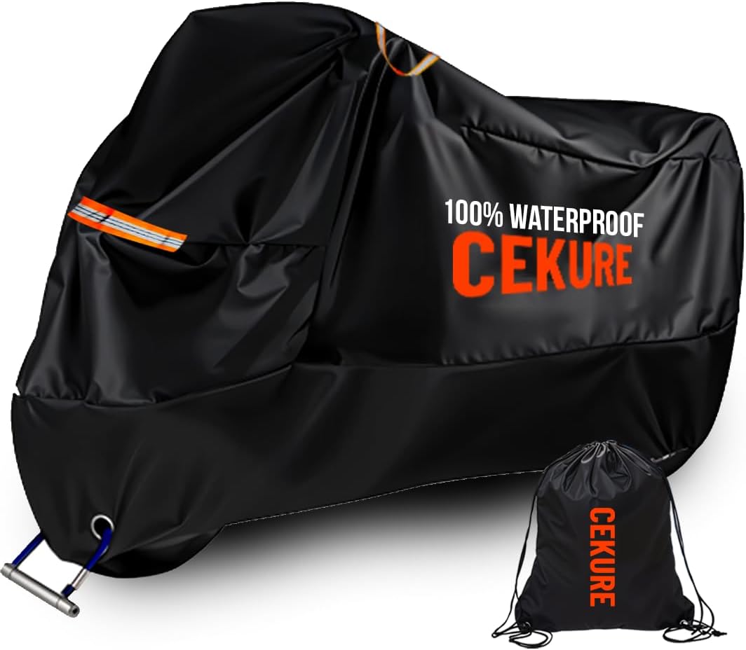 Your Ride! Heavy Duty Motorcycle Cover Waterproof Outdoor 210 Oxford Fabric with Heat Sealed Seams Ultra Waterproof Fits up to 116" All Weather Scooter Cover for Sport Bike with Carry Bag