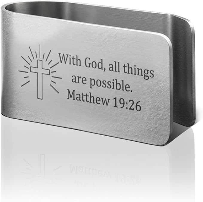 with God All Things are Possible Engraved Stainless Steel Car Visor Clip, Travels Visor Car Accessories, Matthew 19:26, Driving Safety Prayer Religious Gifts for Family Friend