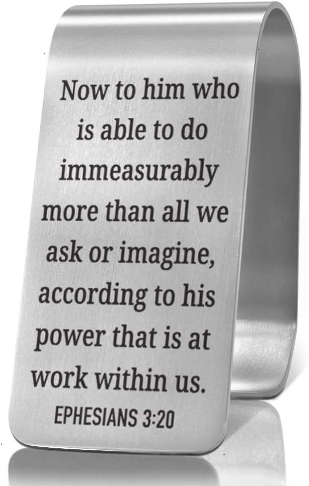 XQLZY Now to Him Who is Able to Do Immeasurably More Than All We Ask Or Imagine Engraved Stainless Steel Car Visor Clip, Funny Safe Driving Clip Religious Gifts for Family Friend, Drive Safe Gifts
