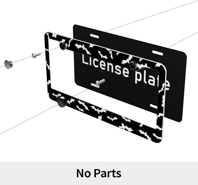 Black Bat License Plate Frame - 2Pcs Halloween Bat License Plate Holder Goth Gothic Car Decorative Accessories Cute Metal License Plate Cover for Men and Women Standard U.S. License Plate with Screws
