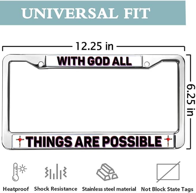 with God All Things are Possible Car Chrome License Plate Frame God Cross Bible Personalized Gift Licence Plate Frame