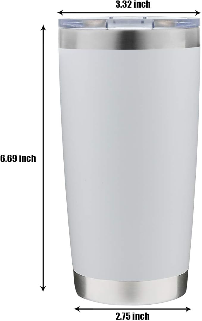 12 pack 20 OZ Double Wall Stainless Steel Vacuum Insulated Tumbler Coffee Travel Mug With Lid, Durable Powder Coated Insulated Coffee Cup for Cold & Hot Drinks (White, 12 pack)