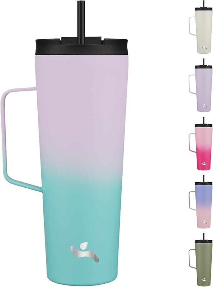 Insulated Tumbler with Handle and Straw, 26 OZ Travel Coffee Mug Stainless Steel Cup Metal Water Bottle,Lavender Green