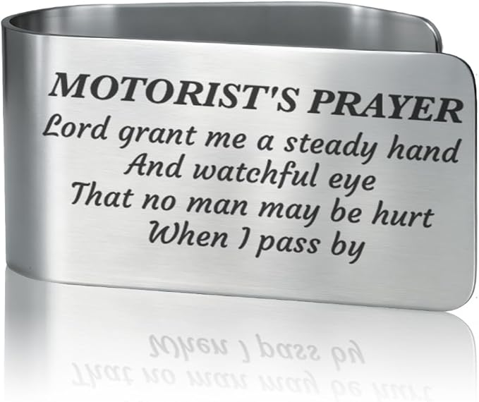 Lord Grant Me A Steady Hand and Watchful Eye Engraved Stainless Steel Car Visor Clip, Motorist's Prayer Car Accessories, Driving Protection Gifts for Dad Son Friend Driver, New Driver Gifts