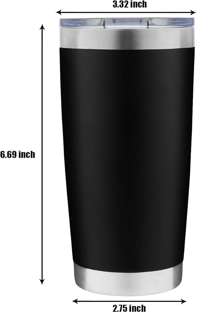 8 pack 20 OZ Double Wall Stainless Steel Vacuum Insulated Tumbler Coffee Travel Mug With Lid, Durable Powder Coated Insulated Coffee Cup for Cold & Hot Drinks (Black, 8 pack)