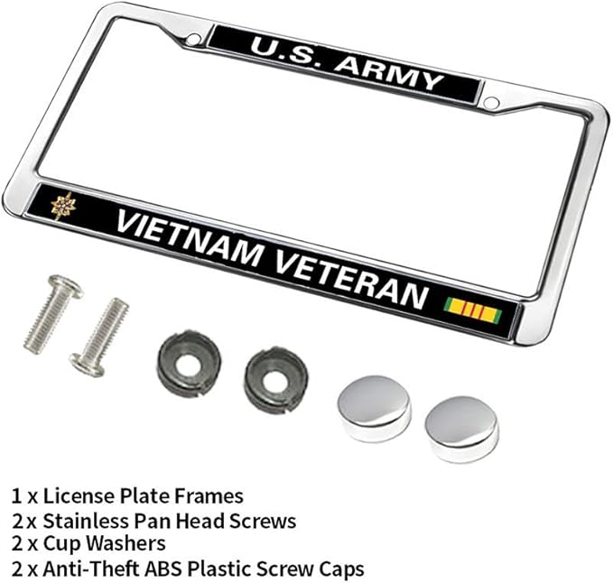 US Army Heroism License Plate Frame Custom Proud US Veteran Anti-Theft License Plate Frame US Military Veteran License Plate Frame for Independence Day