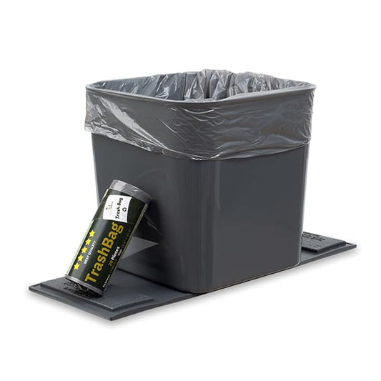 Car Trash Can ??Leakproof 1.4 Gallon Compact Garbage Bin with Stability Flap & Anti-Slip Base | Portable Trash Holder for Cars, Trucks, SUVs, Minivans ??Includes Trash Bags (Grey, Large)