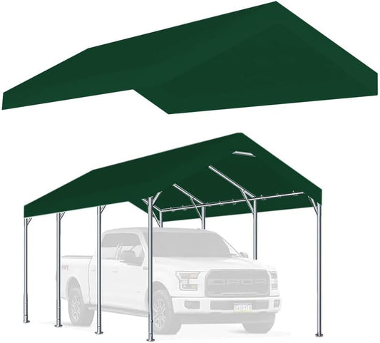 10'x20' Upgraded Carport Replacement Top Canopy Cover for Car Garage Shelter Tent Party Tent with Ball Bungees Green (Only Top Cover, Frame is not Included)