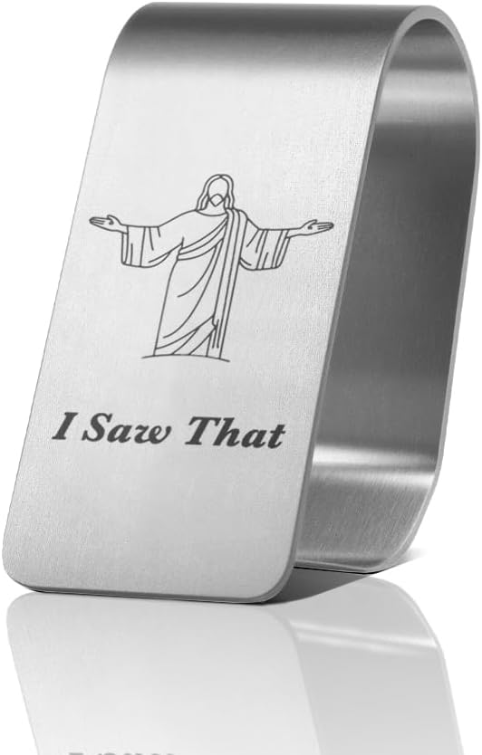 The Load Saw That Funny Jesus Quote Engraved Stainless Steel Car Visor Clip, Travels Visor Car Accessories for Women Men, Christian Gifts for Women Men Family Friend Driver, New Driver Gifts
