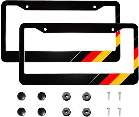 German License Plate Frame - 2Pcs Germany Flag Aluminum Metal License Plate Frame Personalized German Car Tag Frames Holders Covers Design Fits for Men Women Generic U.S. License Plates with Screws