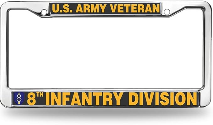 8th Infantry Division Vet License Plate Frame Custom US Army Veteran Rattle-Proof License Plate Frame US Army Infantry Division