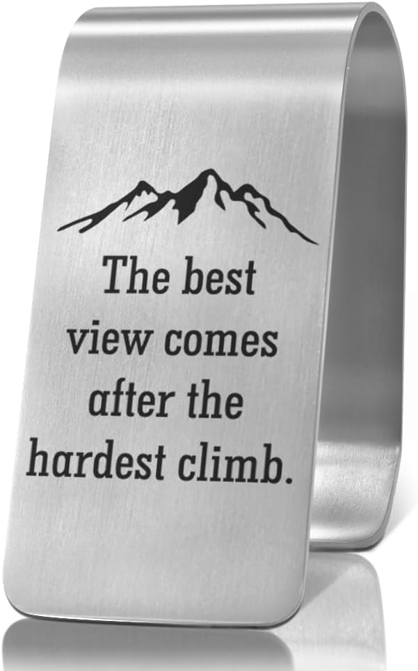 XQLZY The Best View Comes After The Hardest Climb Engraved Stainless Steel Car Visor Clip, Funny Safe Driving Reminder Clip Gifts for Climbing Lovers Men Family Friend Driver, New Driver Gifts