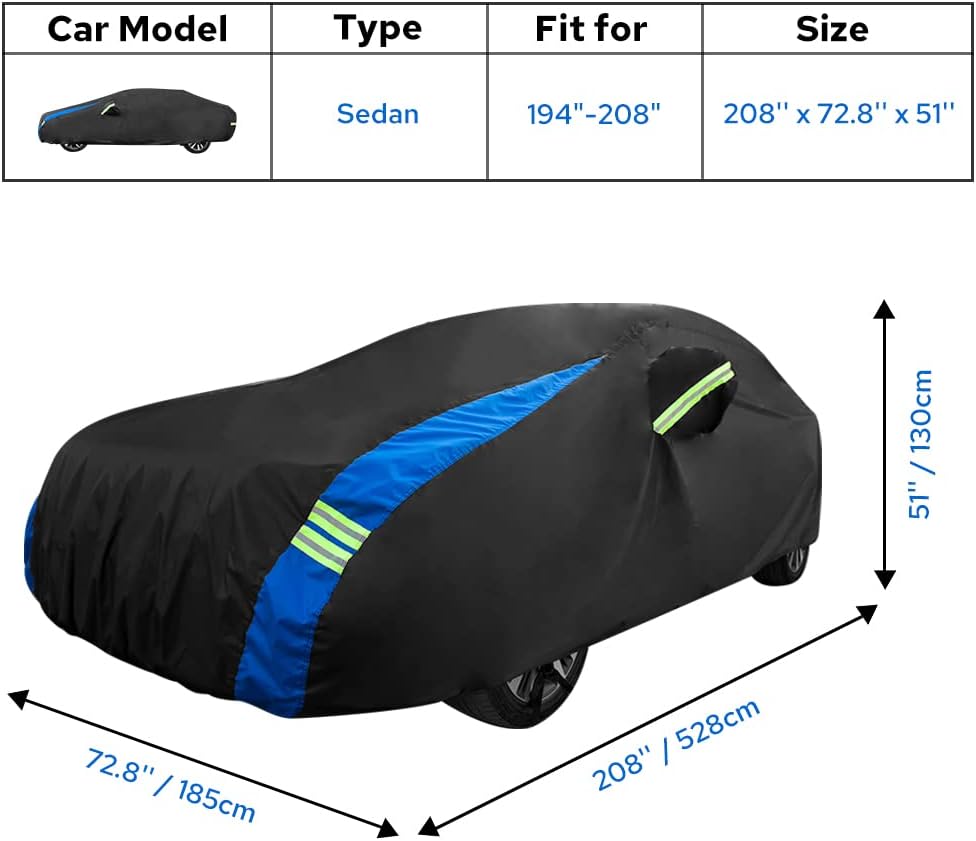 Avecrew Car Cover Waterproof All Weather for Automobiles, Outdoor Heavy Duty Full Exterior Covers for Sedan(194"-208")