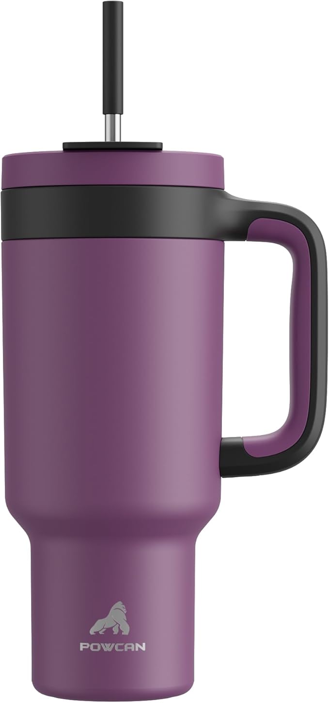 40 oz Tumbler with Handle, 2-in-1 Straw and Sip Lid, Leakproof, Dishwasher Safe, Insulated Stainless Steel Travel Coffee Mug, Keeps Cold for 34 Hours, Fits in Car Cup Holder (Plum)