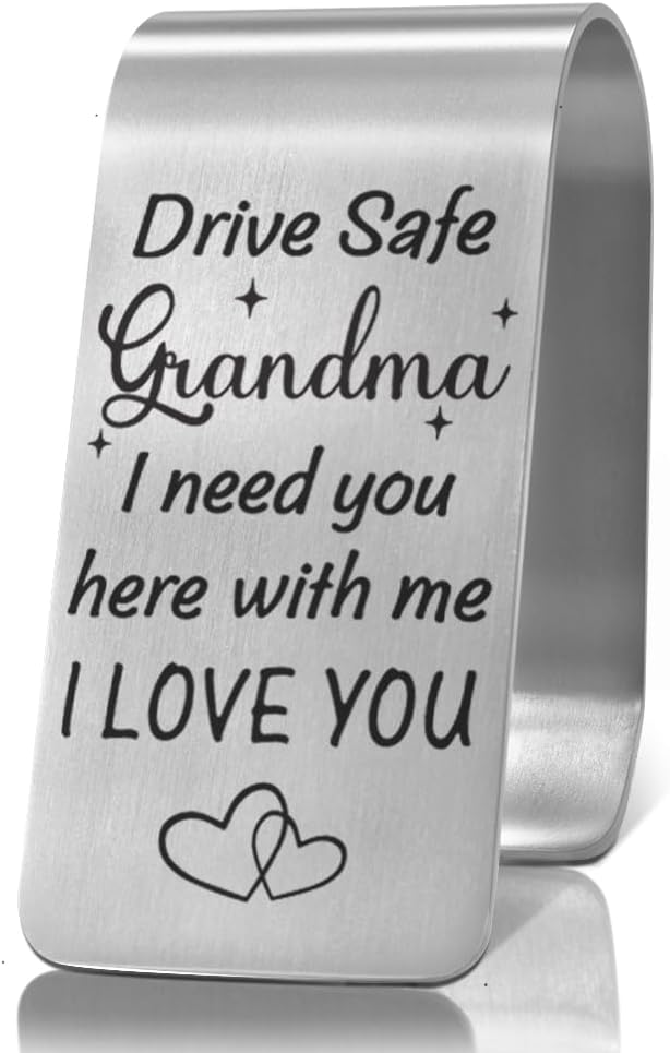 XQLZY Drive Safe Grandma I Need You Here with Me Engraved Stainless Steel Car Visor Clip, Inspirational Safe Driving Reminder Clip Gifts for Grandma, Travel Visor Car Accessories for Grandmother