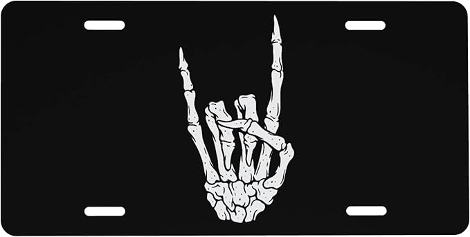 Front License Plate Skull Finger Love Vanity Plates Aluminum Metal Decorative Car Tag Novelty License Plate Cover for Men Women ‎6 * 12 in (4 Holes)