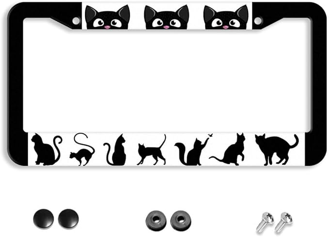 Cat License Plate Frame - 1 Pack Aluminum Metal License Plates Black Cat License Plate Holder Novelty Auto Car Tag Universal Car Accessories with 2 Holes